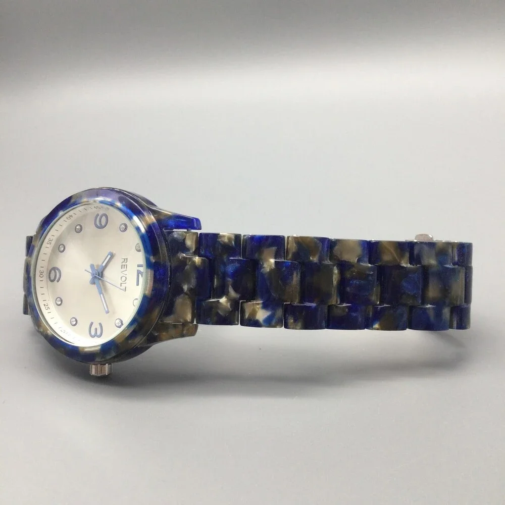 Revolt Womens Watch 39mm Blue Pearlized Silver Dial RT40069-L New Battery 6.75